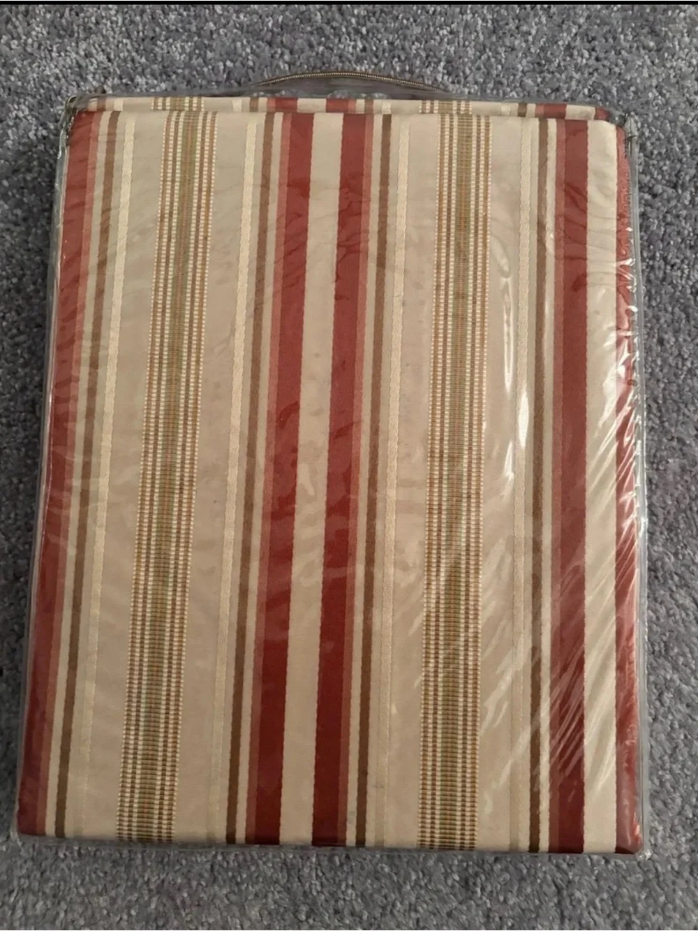 New One Panel Avery Pecan Striped Window Curtain- Red, Tan, Cream